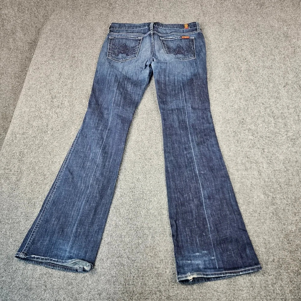 7 For All Mankind A Pocket Flare Jeans Dark Wash Distressed Crystal Size 29